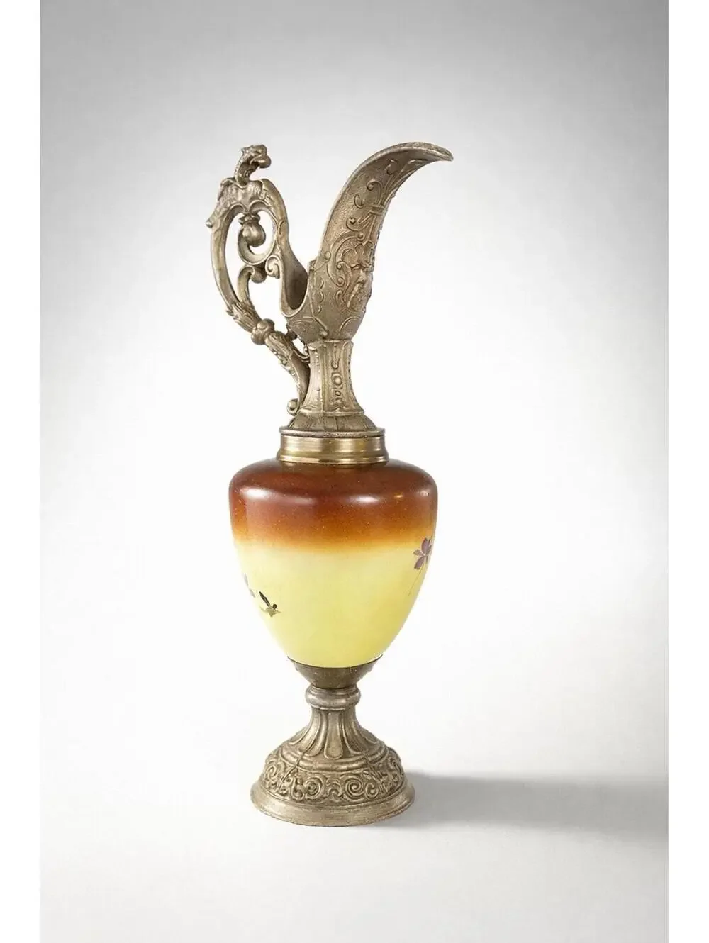 Vintage Hand-Painted Floral Metal-Top Urn Vase